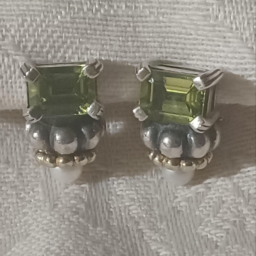 LAGOS Caviar Glacier Earrings with Peridot and Pearl, SS & 18k